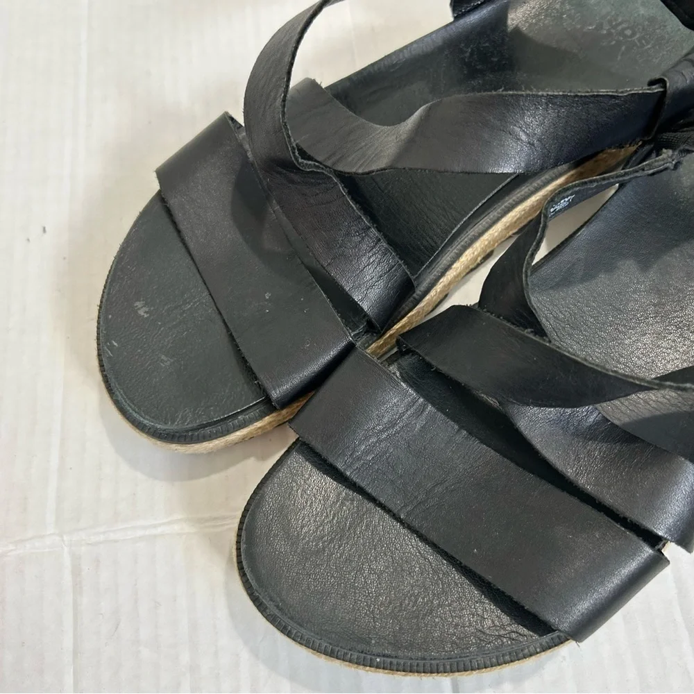 Sorel Roaming Criss Cross Sandals Jute Black Leather Size 8 Espadrille Summer - Picture 4 of 10